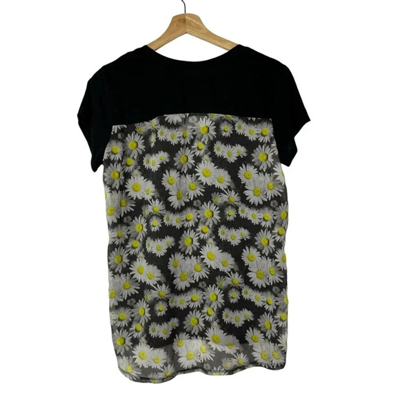 Fifth Sun Black Sunflower Heart Short Sleeve Top L - Picture 2 of 4